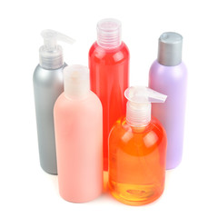 shampoo bottles and soap dispensers