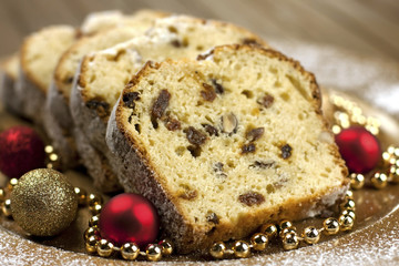 Christmas cake with spices and dried fruits,selective focus
