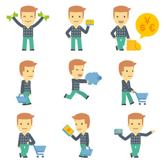 urban character set in different poses. simple flat design.