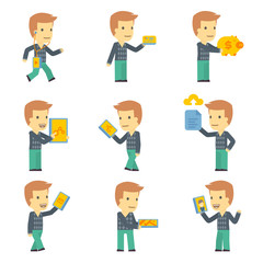 urban character set in different poses. simple flat design.