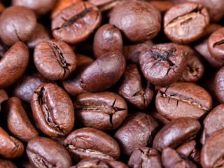 dark roasted coffee beans close up