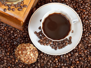 Fototapeta premium cup of coffee and roasted beans