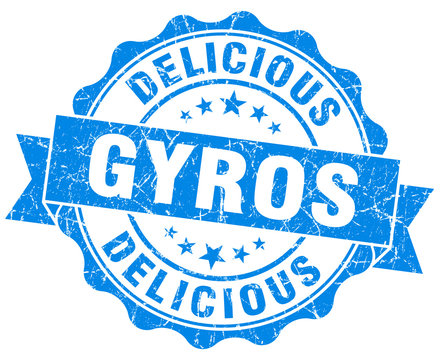 Delicious gyros grunge blue vintage round isolated seal