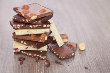 Pieces of chocolate on the table