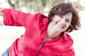 Happy woman in field