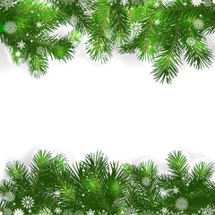 Fototapeta na wymiar Christmas background with green branches of Christmas tree.