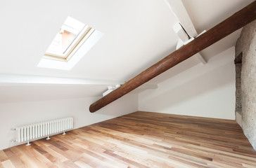 Interior, empty attic, mansard