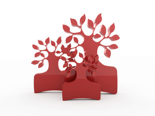Three red abstract trees isolated