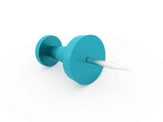 Single blue push pin rendered isolated