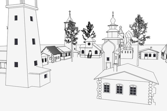 cartoon image of russian village