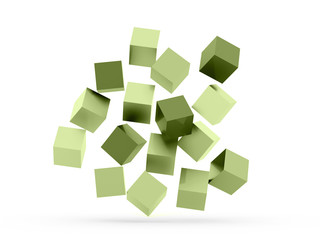 Fototapeta na wymiar Many green cubes get down isolated