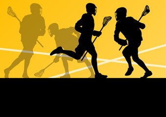 Fototapeta na wymiar Lacrosse players active sports silhouettes background illustrati