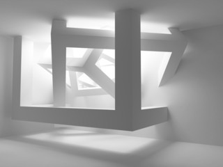White room interior with abstract construction of cubes in corne