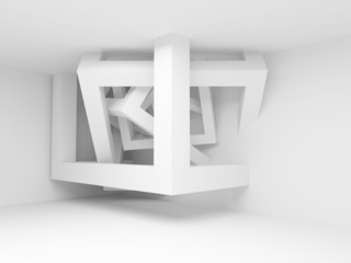 White room interior with abstract construction of 3d cubes