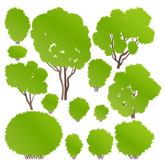 Tree and bushes set ecology vector background concept