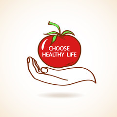 Illustration of human hand holding tomato