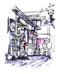 japanese shop front drawing