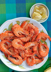 Plate with prawns close-up. healthy Eating