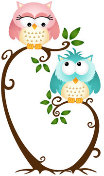 Cute Couple Owls On The Tree
