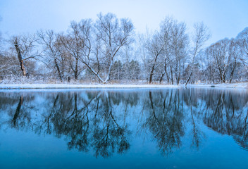 not frozen pond in winter