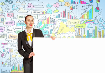 Businesswoman with blank banner