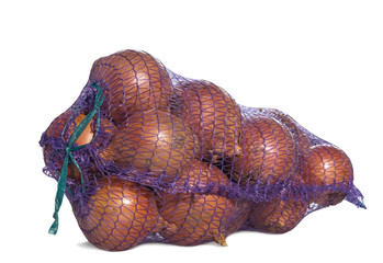 bag of onions, isolated on a white background