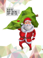 Christmas greeting card with Santa Claus in origami style