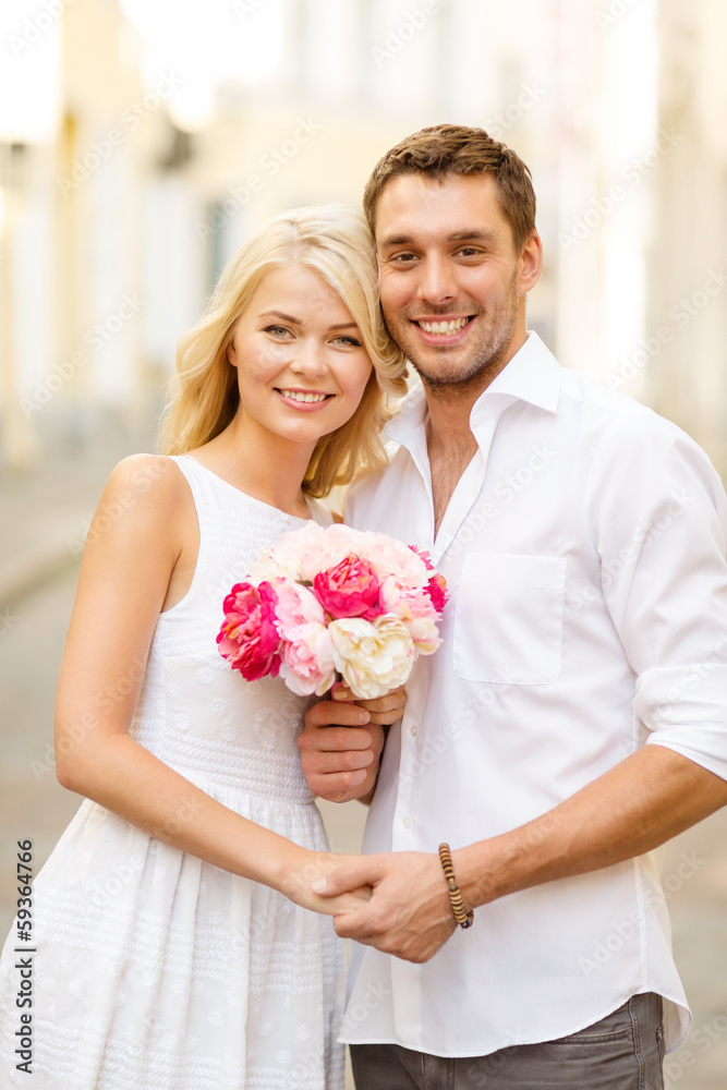 Canvas Prints couple with flowers in the city