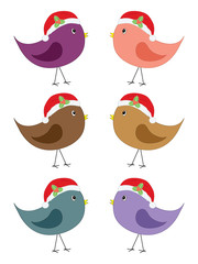 set of birds in Santa hats