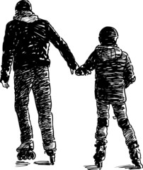 father and son on skates