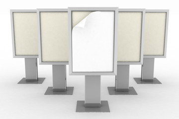 row of empty advertising billboards. 3D render illustration