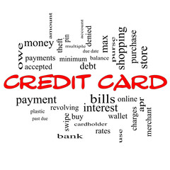 Credit Card Word Cloud Concept in red caps