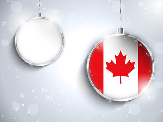 Merry Christmas Silver Ball with Flag Canada