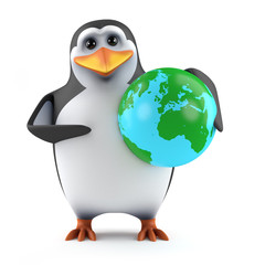 Cute penguin with a globe of the World