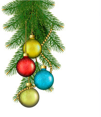 Christmas background with balls and branches. Vector illustratio