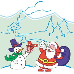 Santa Claus and snowman on special christmas background