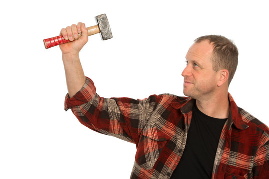 man with big hammer