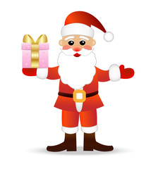 Santa claus with a gift on a white background