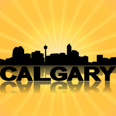 Calgary skyline reflected with sunburst illustration