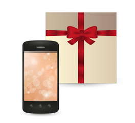 smartphone and wrapped gift