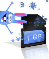 Синий заяц поздравляет с рождеством. Сим-карта как подарок