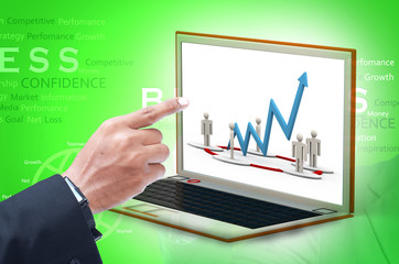 Business man showing financial chart on laptop
