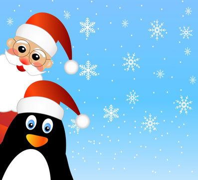 Santa claus and penguin