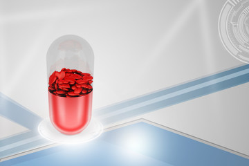 red pill filled with hearts, medical concept