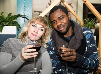 Portrait of happy couple: black man and white woman