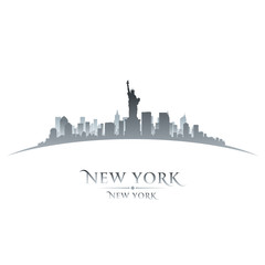 New York city skyline silhouette white background