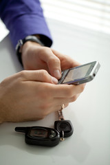 businessman using a tablet and drinking coffee