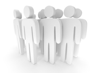 Group of stylized blank people stand on white