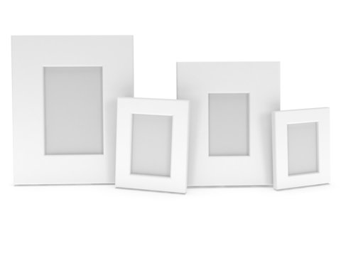 Empty blank photo frames on white. 3D render.