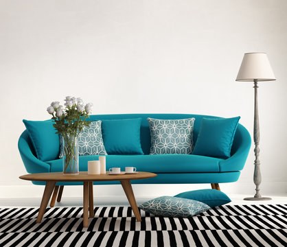 Blue Turquoise Fresh Style, Romantic Interior Living Room